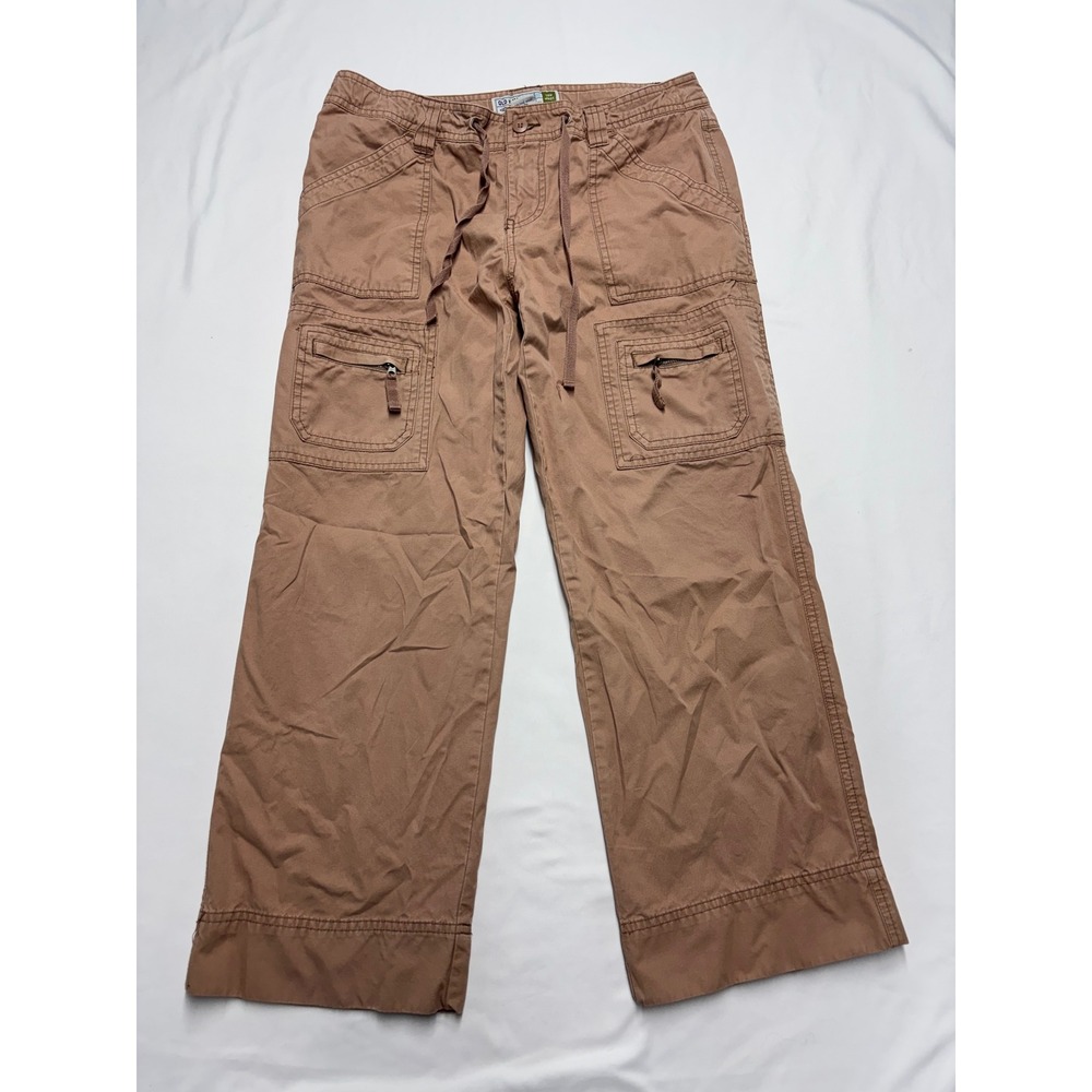 Y2K Old Navy Womens Low Waist Cargo Pants Tan Brown Wide Leg Cotton Size 6